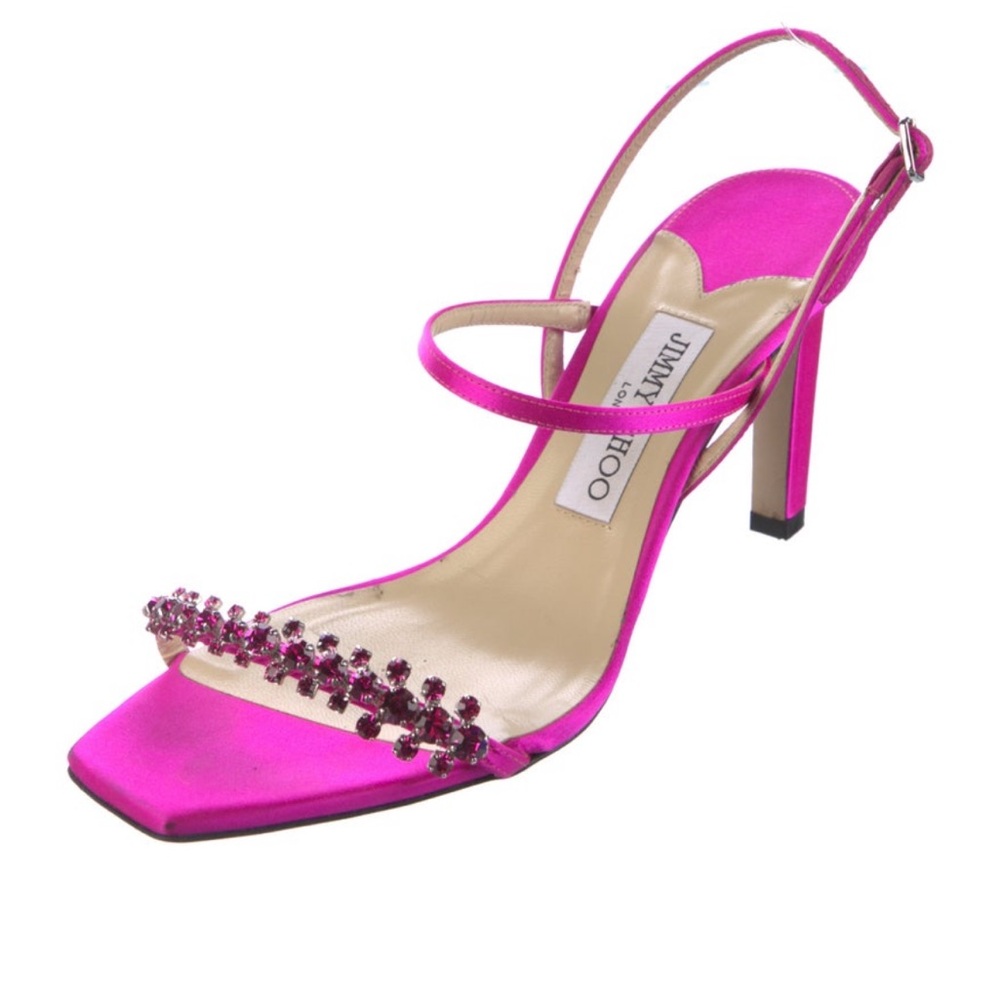 Jimmy Choo Satin Crystal Embellishments Slingback Sandals